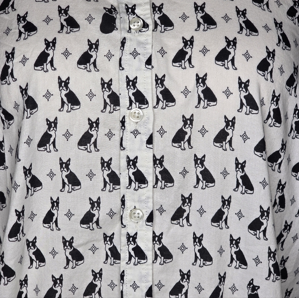 Talbots XL Dog Print Button Front Cotton Blouse Preppy Casual Shirt - Picture 8 of 10